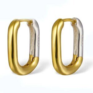 NEW Sterling Silver w/18k White & Yellow Gold Plated Hoop Earrings